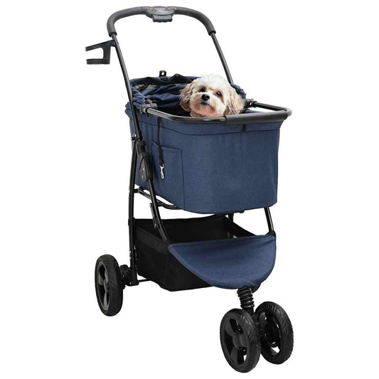 Carrinho de Pet Dobrável Ajustável Azul 78 x 54 x 101 cm