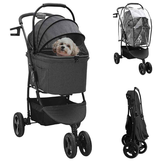 Carrinho de Pet Dobrável Ajustável Preto 78 x 54 x 101 cm