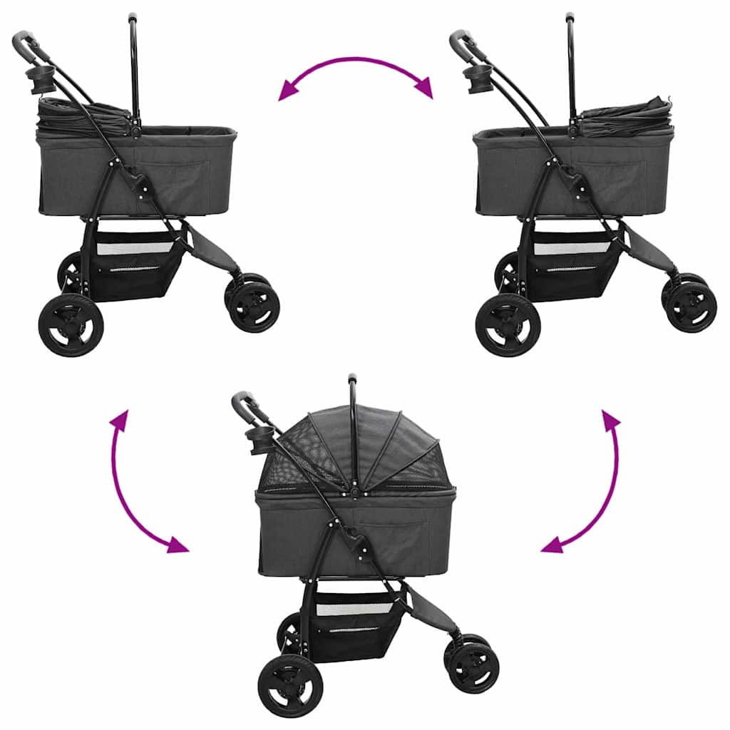 Carrinho de Pet Dobrável Ajustável Preto 78 x 54 x 101 cm