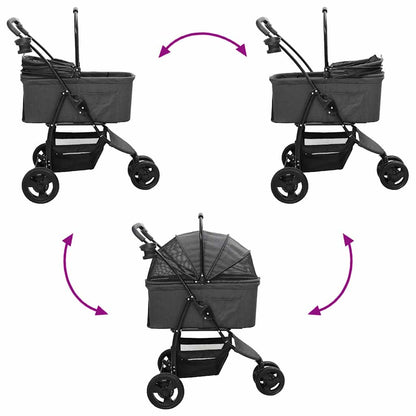 Carrinho de Pet Dobrável Ajustável Preto 78 x 54 x 101 cm