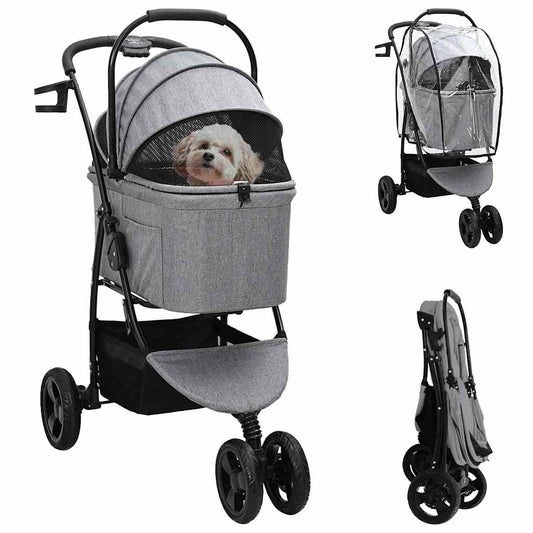 Carrinho de Pet Dobrável Ajustável Cinzeto 78 x 54 x 101 cm