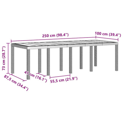 Mesa de Jantar para Jardim Cinzento-claro 250 x 100 x 73 cm