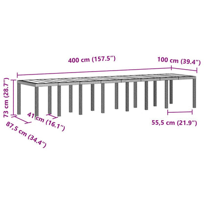 Mesa de Jantar para Jardim Cinzento-claro 400 x 100 x 73 cm