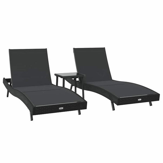 Espreguiçadeiras 3 pcs Preto 40 x 40 x 40,5 cm vime PE