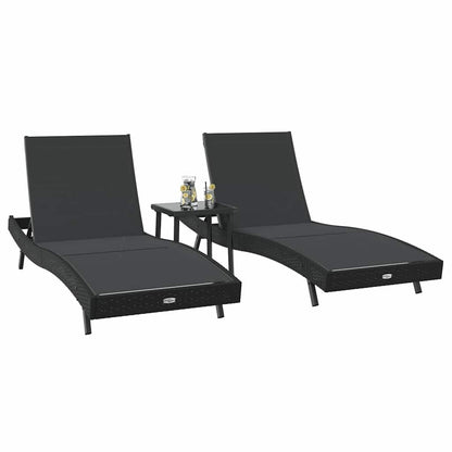 Espreguiçadeiras 3 pcs Preto 40 x 40 x 40,5 cm vime PE