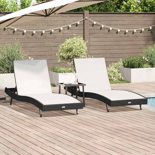 Espreguiçadeiras 3 pcs Preto e Branco 40 x 40 x 40,5 cm vime PE