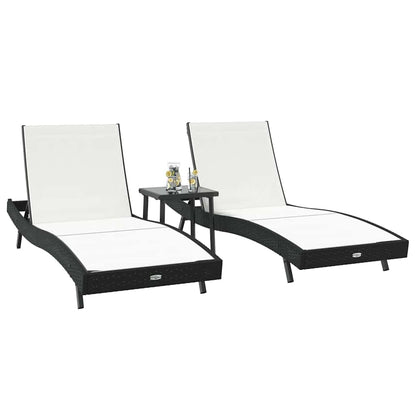 Espreguiçadeiras 3 pcs Preto e Branco 40 x 40 x 40,5 cm vime PE