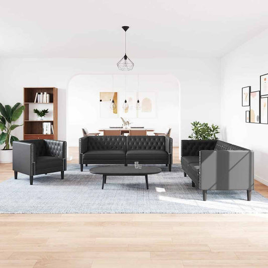 Conjunto de Sofás 3 pcs Preto 194 x 74,5 x 70,5 cm