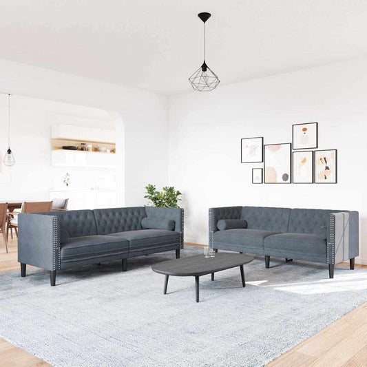 Conjunto de Sofás Cinzento escuro Veludo