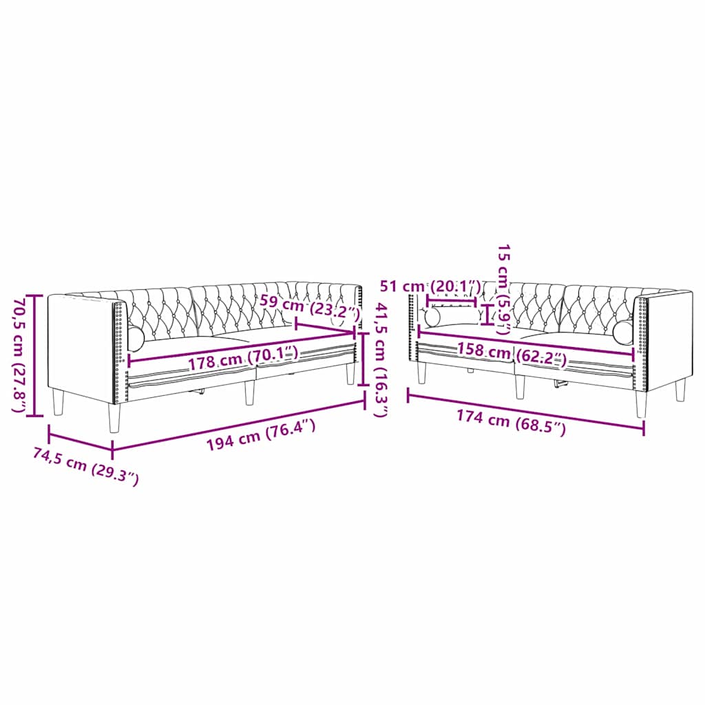 Conjunto de Sofás Cinzento escuro Veludo