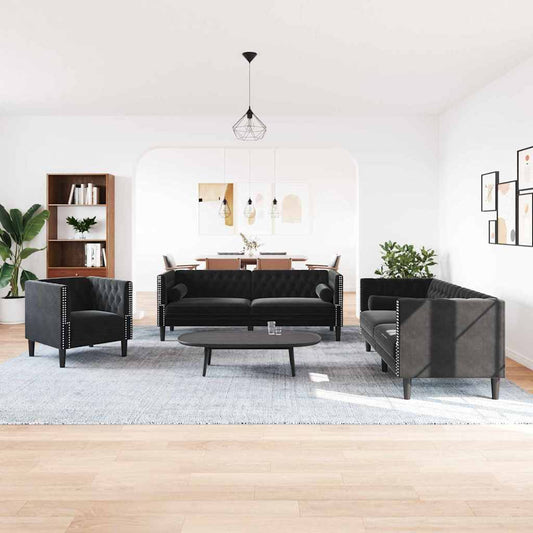 Conjunto de Sofás Preto Veludo