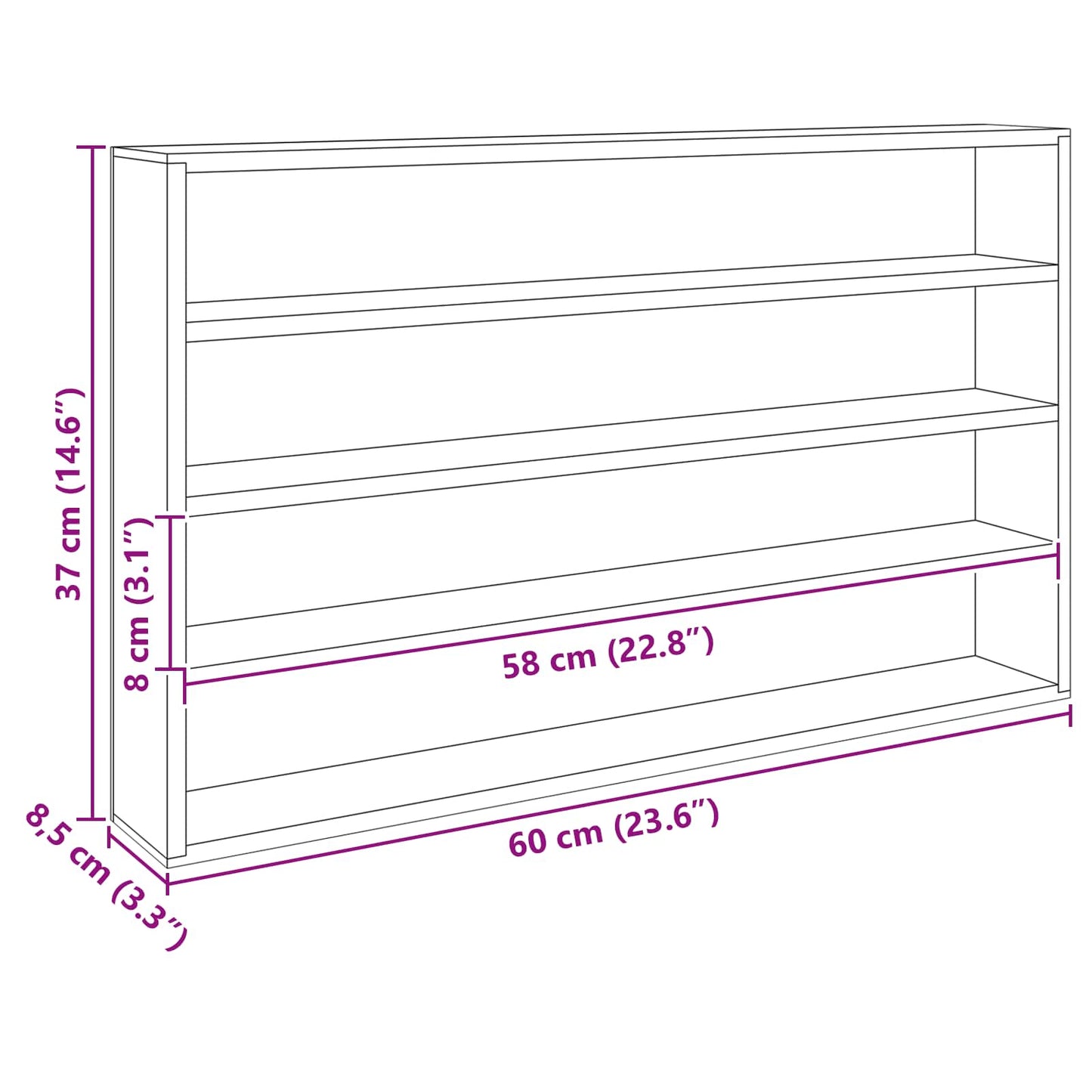Gabinete Expositivo de Parede Bege 60 x 8,5 x 37 cm