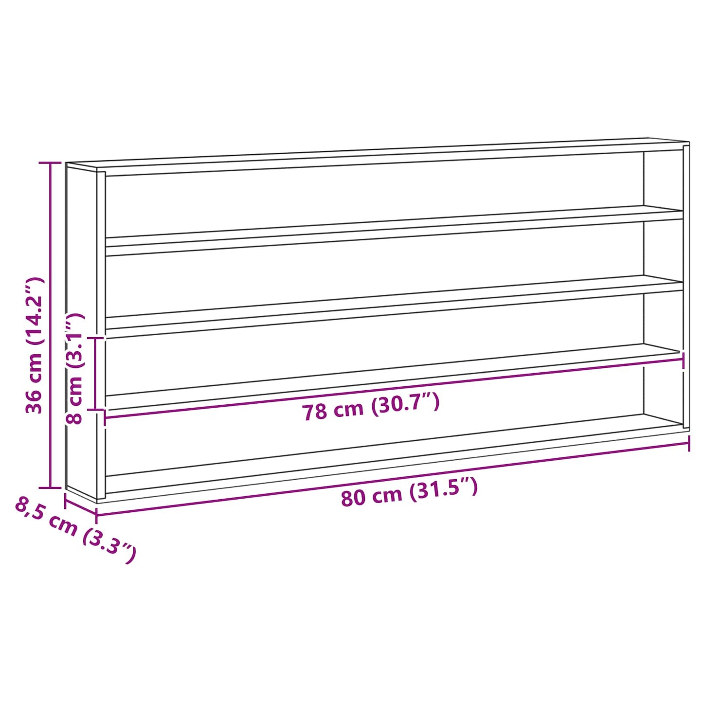 Gabinete Expositivo de Parede Bege 80 x 8,5 x 36 cm