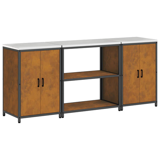 Conjunto de Armazenamento de Cozinha 3 pcs Ferro Enferrujado