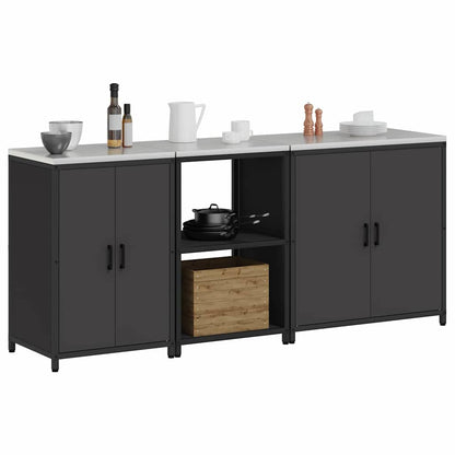 Conjunto de Armazenamento de Cozinha com prateleira 3 pcs Preto