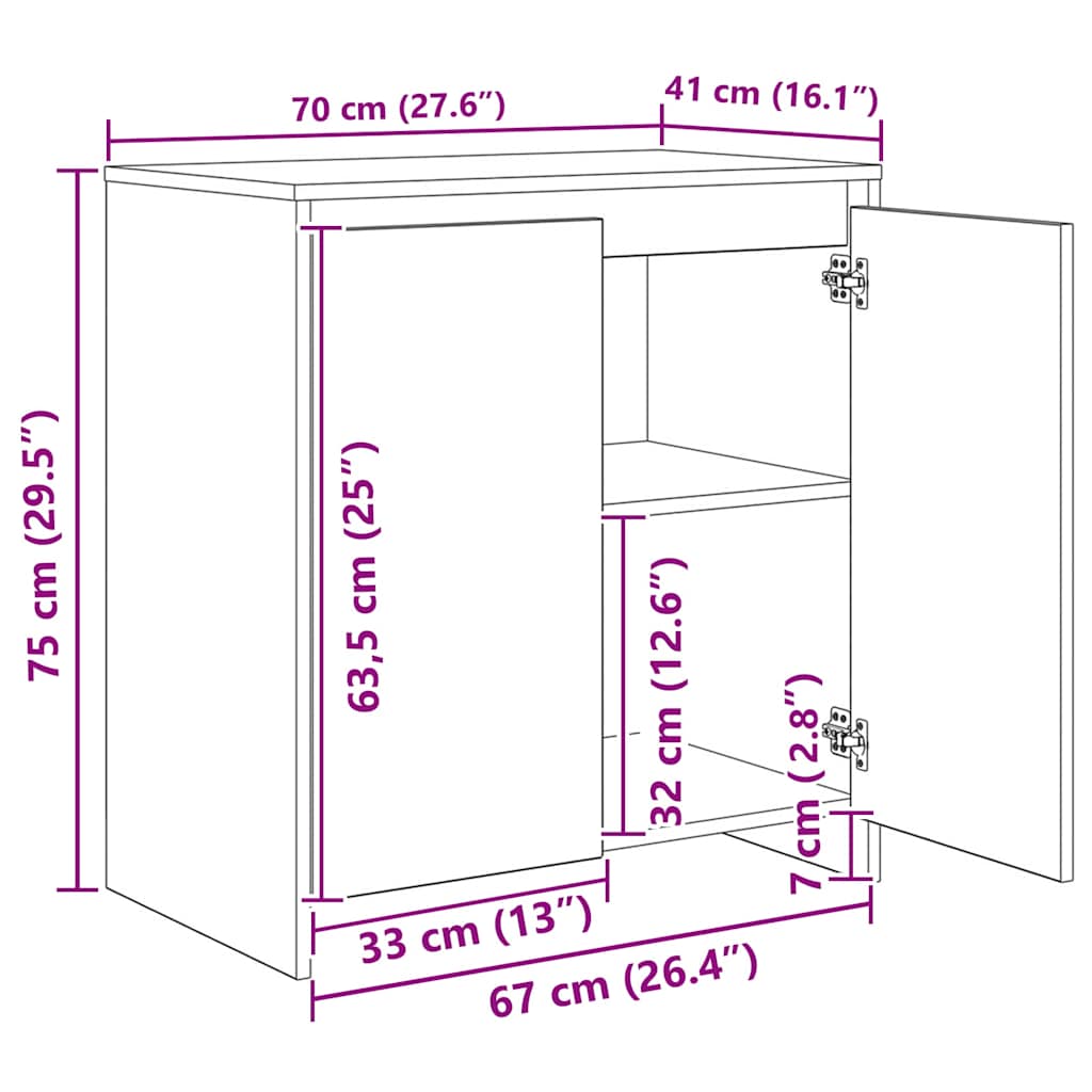 Buffet 3 pcs Carvalho Preto 70 x 41 x 75 cm Madeira processada