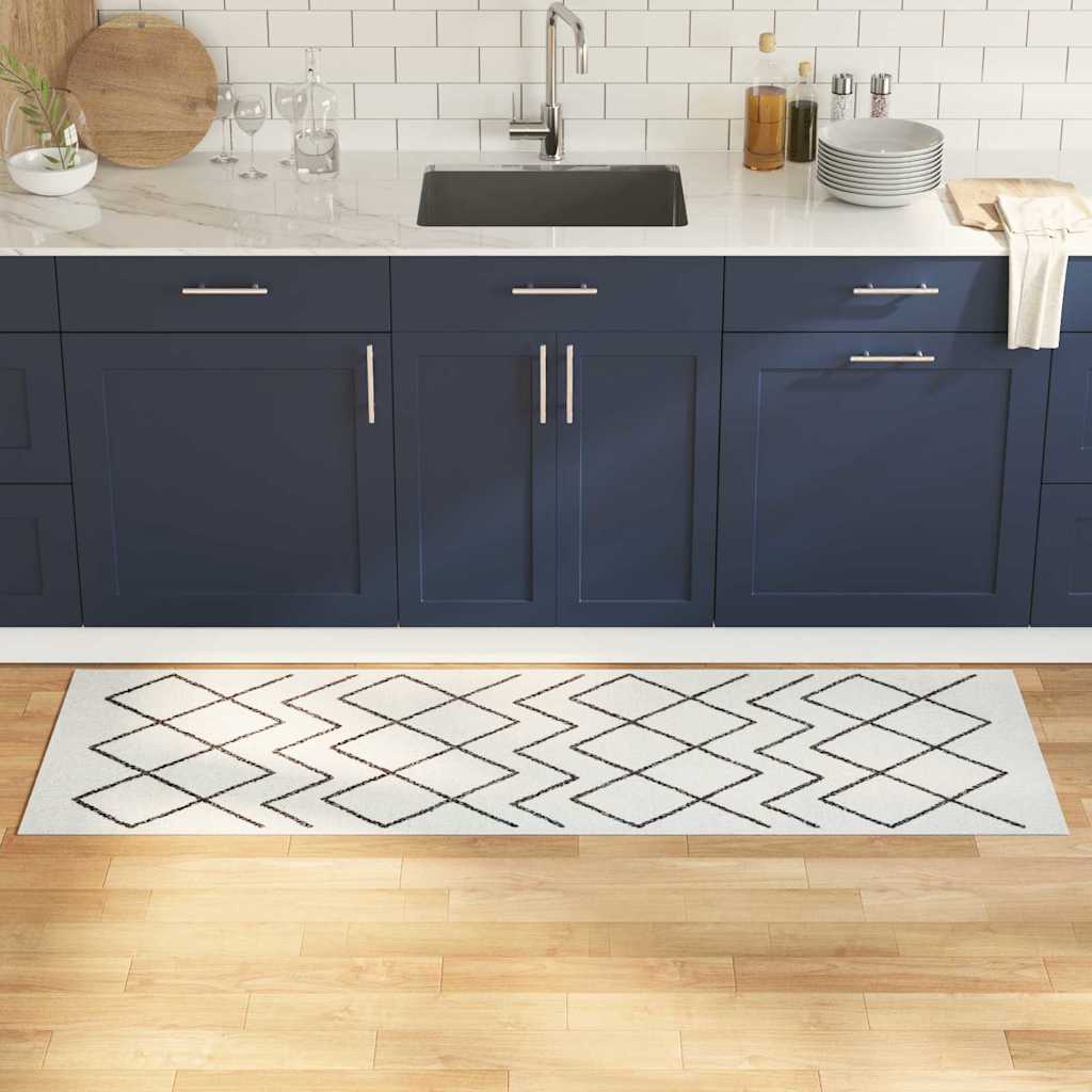 Tapete de Cozinha Branco 180 x 60 cm Veludo