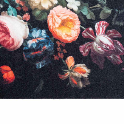 Tapete de Cozinha Floral Preto 180 x 60 cm Veludo