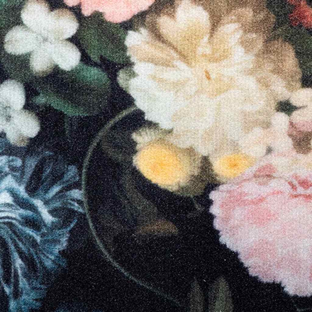 Tapete de Cozinha Floral Preto 180 x 60 cm Veludo