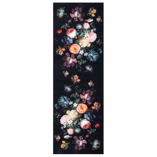 Tapete de Cozinha Floral Preto 180 x 60 cm Veludo