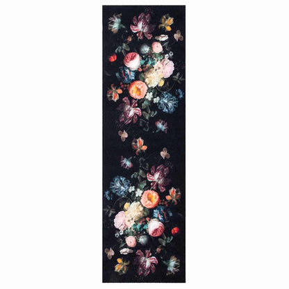 Tapete de Cozinha Floral Preto 150 x 45 cm Veludo