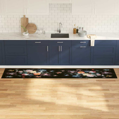 Tapete de Cozinha Floral Preto 300 x 60 cm Veludo