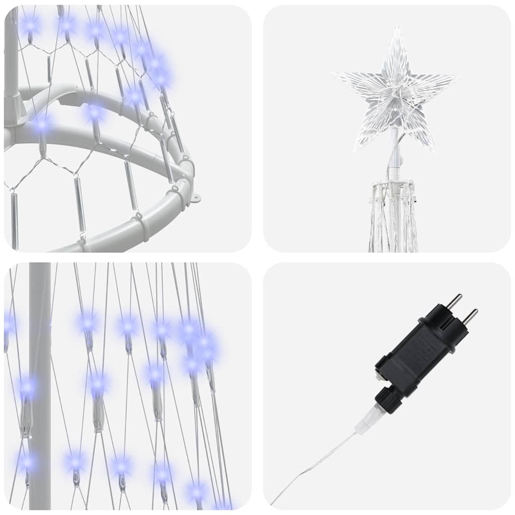 Árvore de Natal LED com 230 LEDs Azul 51 x 51 x 190 cm Metal