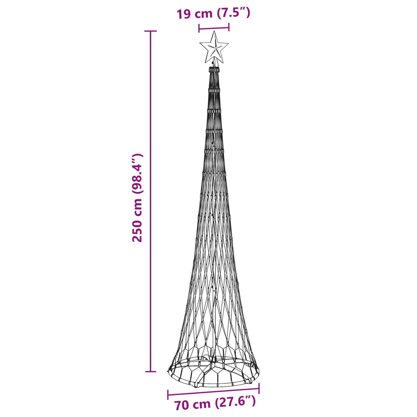 Árvore de Natal LED Branco quente 70 x 70 x 250 cm Metal