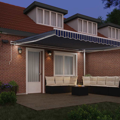 Toldo Retrátil Azul e Branco 500 × 300 cm Poliéster e Alumínio