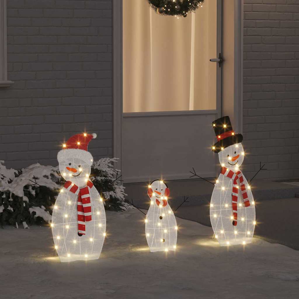 Família de Bonecos de Neve Iluminados 3 pcs Branco quente