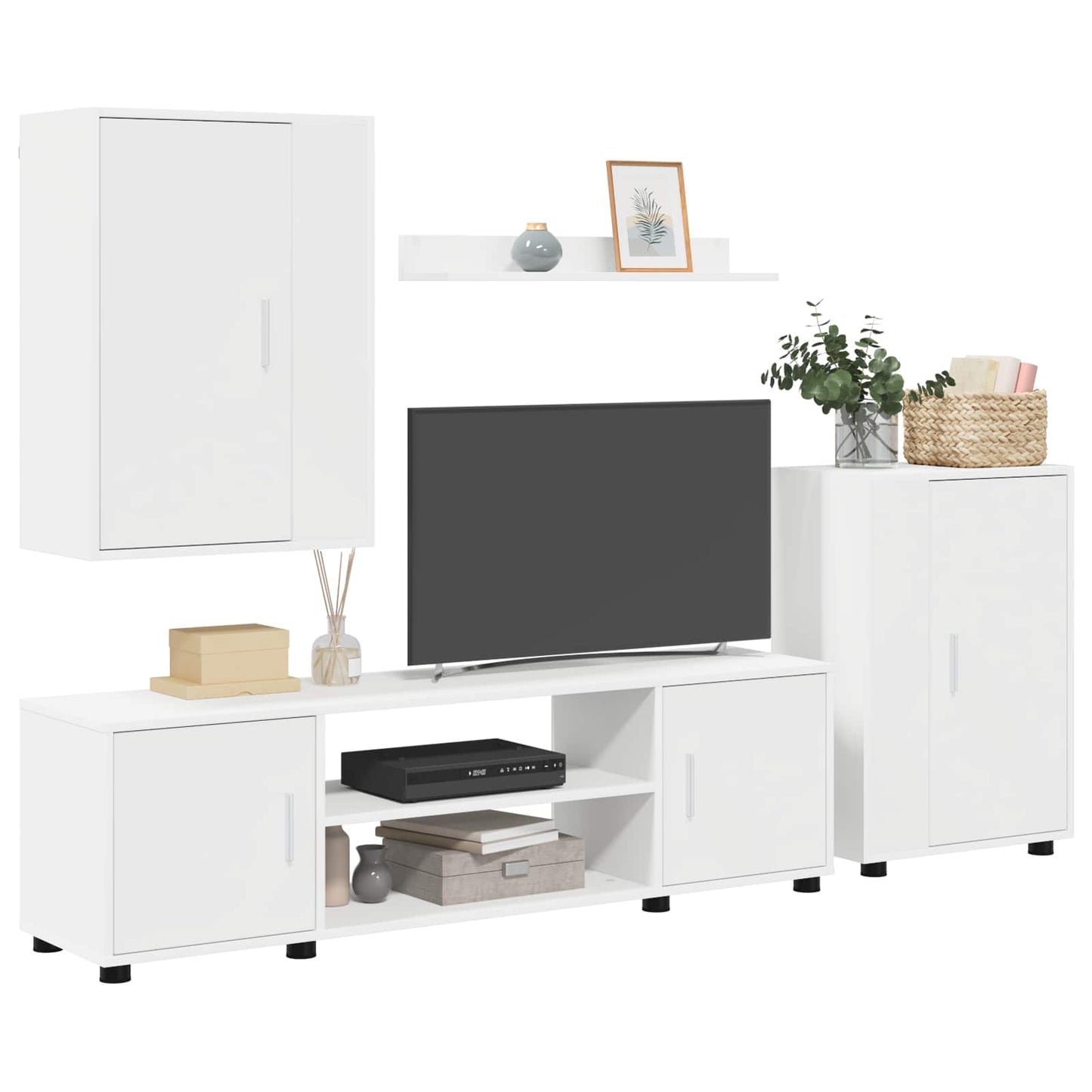 Conjunto de móvel de TV 4 pcs Branco Madeira processada