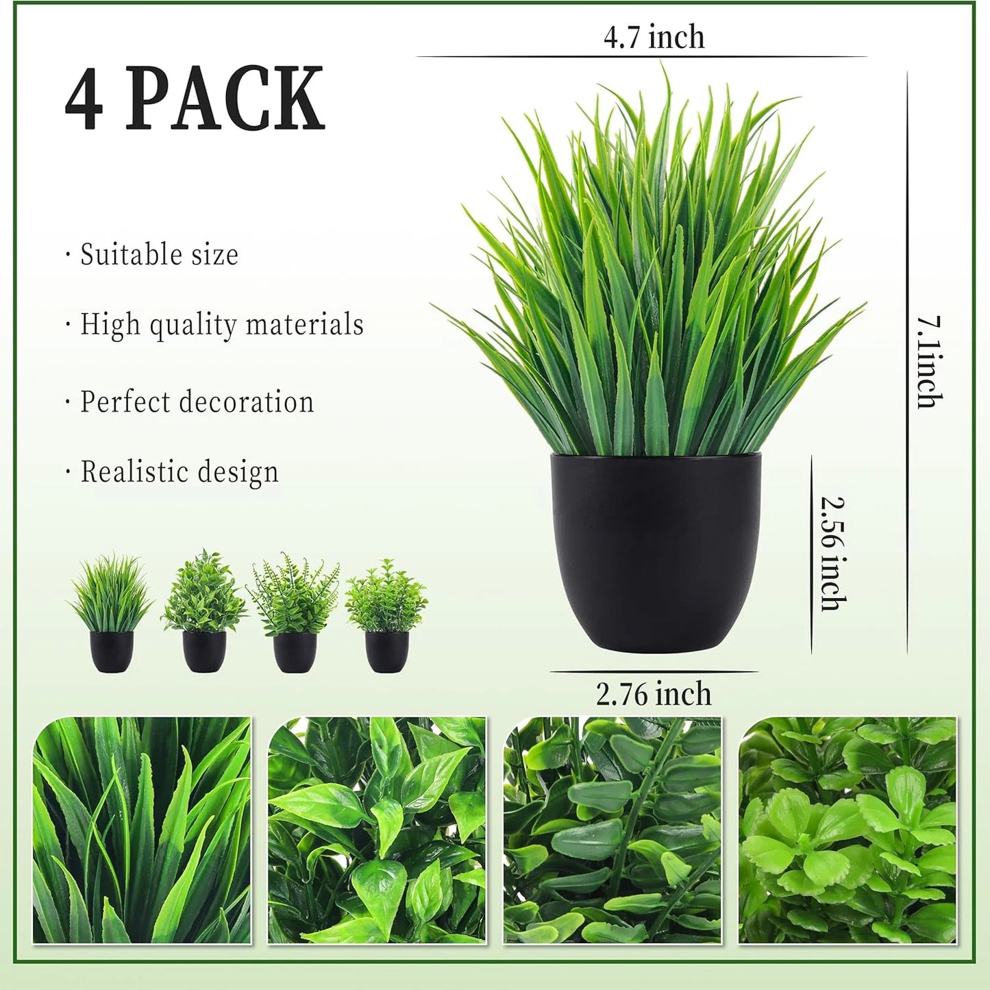 Plantas artificiais decorativas, 4 peças