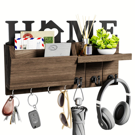 Contemporary wooden key rack with 7 hooks