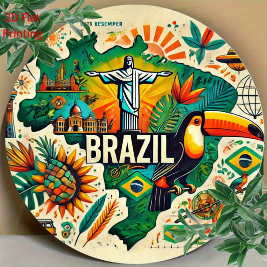 Colorful 2D printed decorative plate with tropical elements