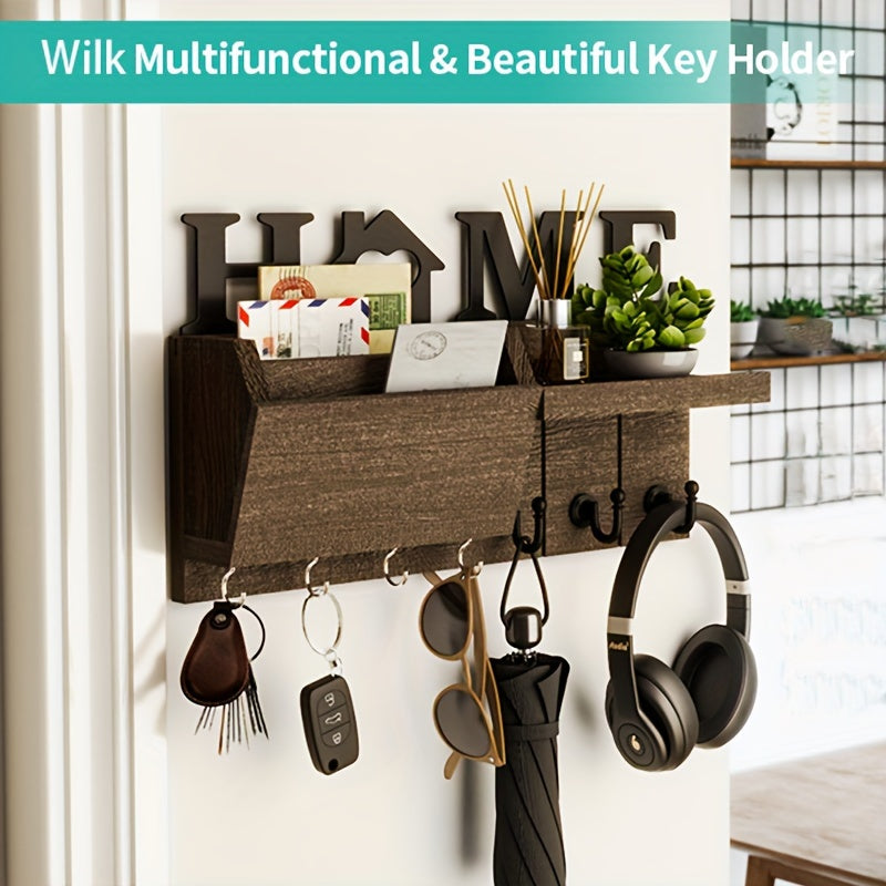 Rustic wall organizer in solid white birch wood