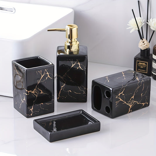 Conjunto para casa de banho com detalhes dourados, 4 peças
