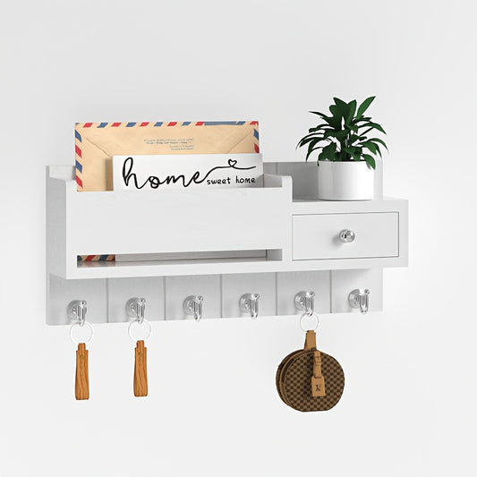 Wooden wall key rack with drawer