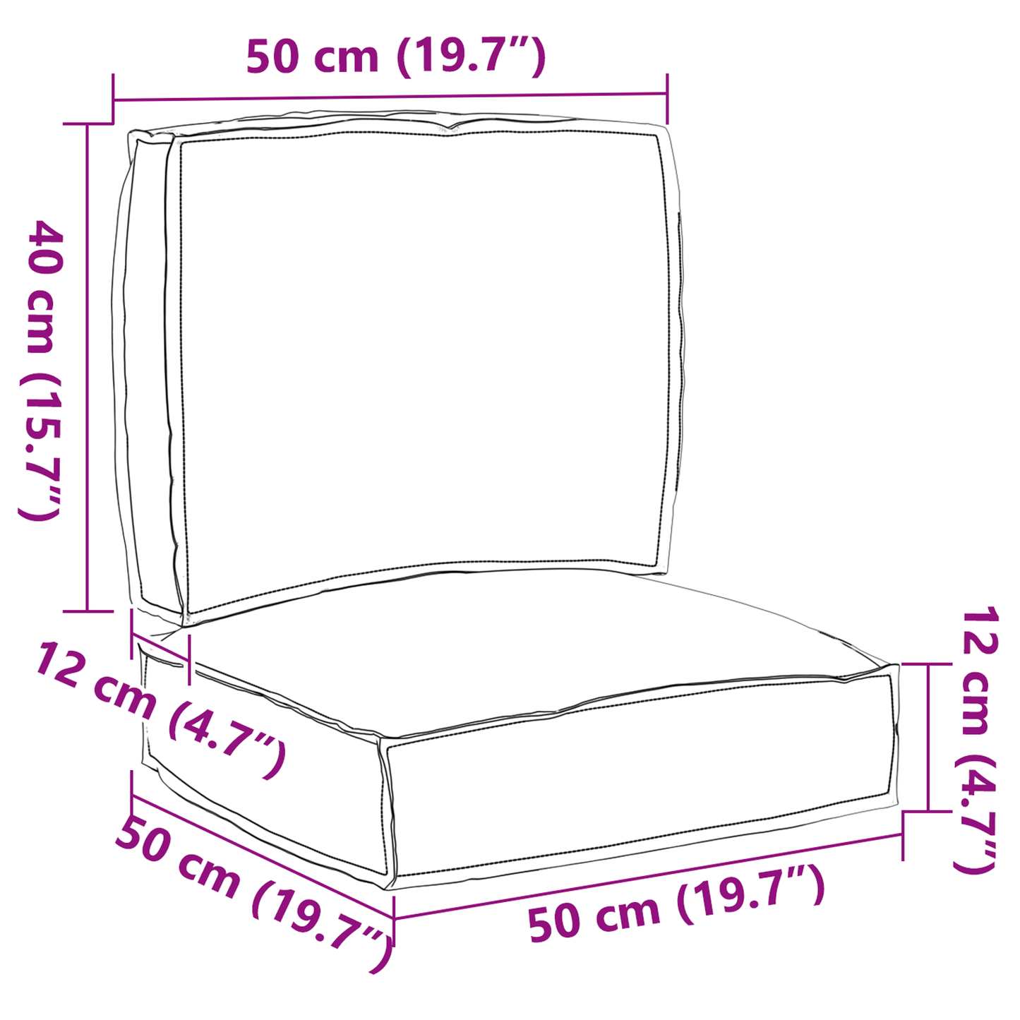 Conjunto de Almofadas para Palete 2 pcs Creme 50 x 50 x 12 cm