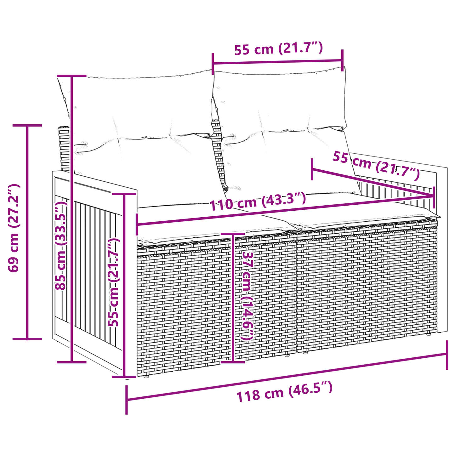 Conjunto de Sofá de Jardim com almofada 8 pcs Preto
