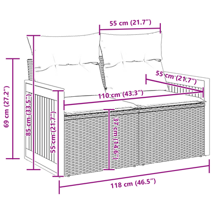 Conjunto de Sofá de Jardim com almofada 8 pcs Preto