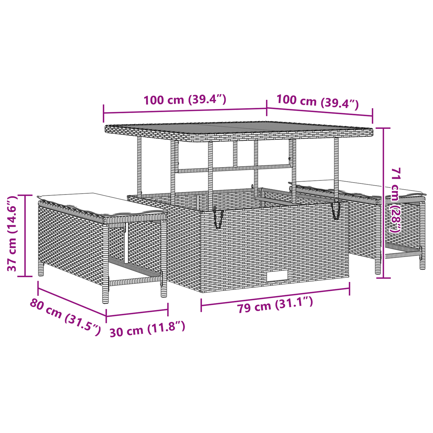 Conjunto de Sofá de Jardim com almofada 8 pcs Preto