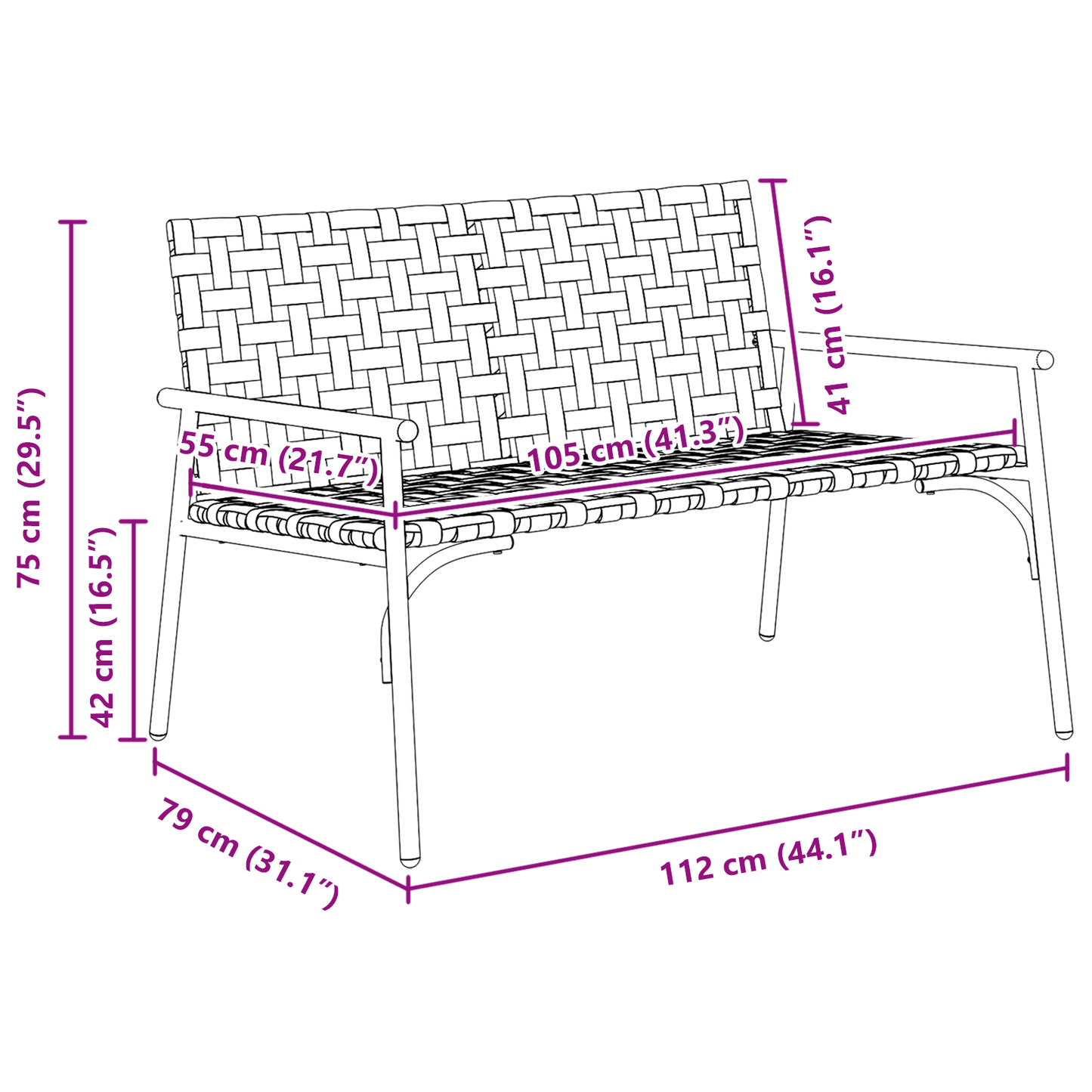 Cadeira de Jardim Preto 113 x 79 x 75cm vime PE
